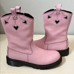 Doc Martens pink heart cutout Nappa patent leather pull on boots Barbie